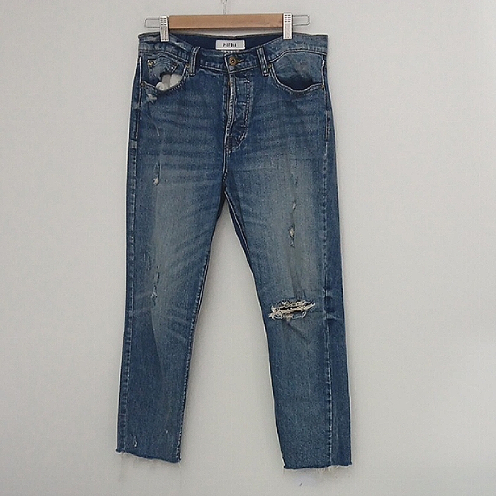Pistola Jeans Women's 29 Blue Straight Leg Distressed Raw Hem Button Fly Cropped